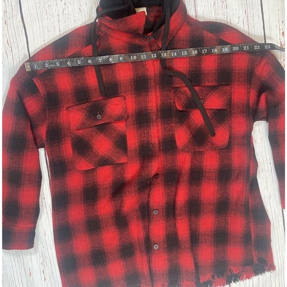 Altar’d State Shacket Womens Small Plaid Hoody Flannel Red Black Tailgate - Picture 8 of 15